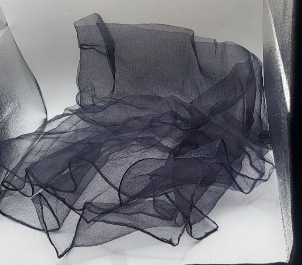 60s Black Chiffon Square Scarf Transparent Crepe 25in